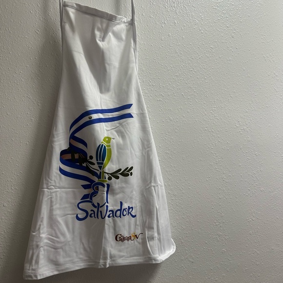 Gildan White Apron with Blue and Green Design - Picture 1 of 13